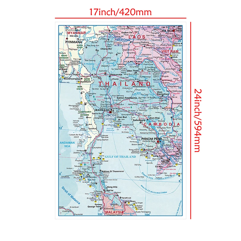 Thailand Administrative Map Non-woven Canvas Painting Wall Art Poster Unframed Print 42*59cm Home Decor School Supplies