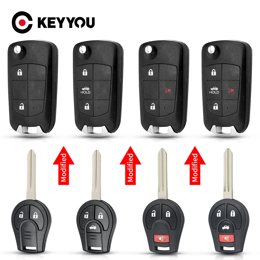 

KEYYOU 2/3/4 Button Modified Folding Car Key Case For Nissan Cube Micra Qashqai Juke Altima Maxima