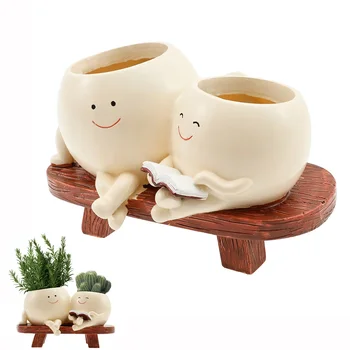 Smile Face Planter Resin Flower Pot Planter with Drainage Hole Novelty Design Succulent Flower Pot Home Garden Flower Container 1