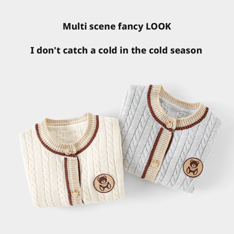 OUYUN  니트 가디건 봄 가을 신상 아동 니트 아우터웨어 남아 여아 니트 오픈 셔츠