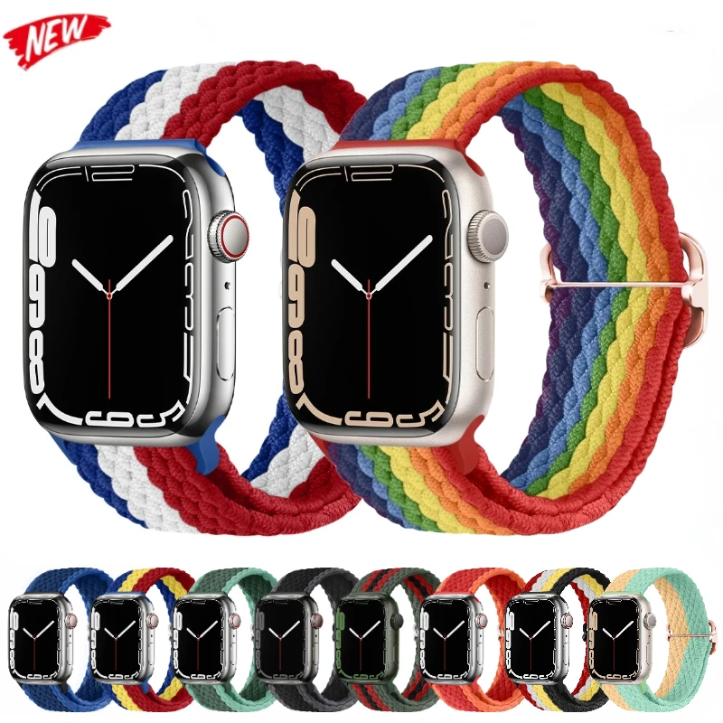 

Nylon Strap for Apple Watch Ultra 49mm 9 8 7 45mm 41mm Adjustable Elastic Braided Wristband for IWatch 8 6 5 4 SE 44mm 42mm 40mm