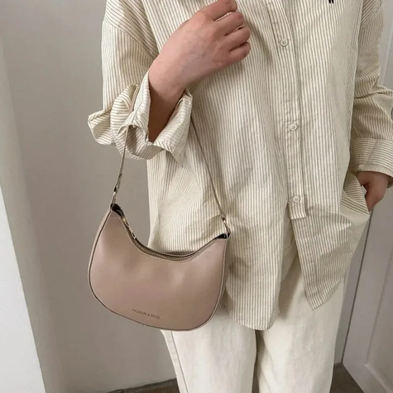 Luxury Design Shoulder Bags for Women Half Moon Bag Lady Elegant Underarm Bags PU Leather Small Clutch Handbag Gifts