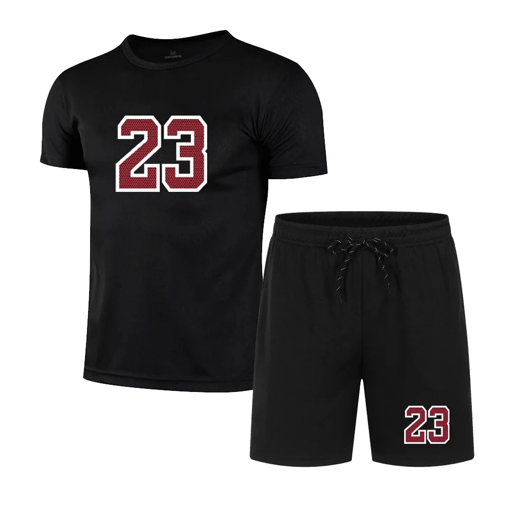 

2024 New men's summer T-shirt + shorts 2 sets of men's casual fitness jogging sportwear, men's breathable short sleeve suit