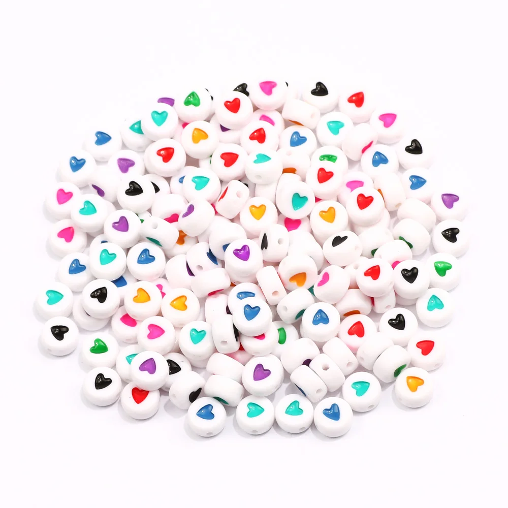 360 Perline Acriliche Piatte Rotonde 7 Mm Bianche Con Cuore Rosa – Per Collane E Bracciali Fai Da Te - 3