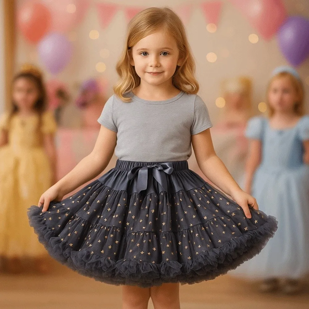 Star Sequins Girls Tutu Skirts Multi-layered Elastic Children Short Dress Breathable Lightweight Ballet Dance Skirt