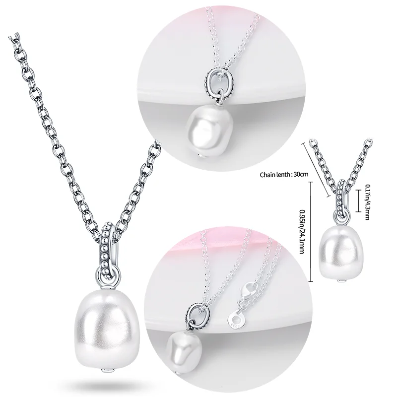 Necklace For Women Silver Color S925 Rose Gold Dazzling Heart Peal Pendant Necklace Blue Crystal Colar De P&eacute;rolas Bes