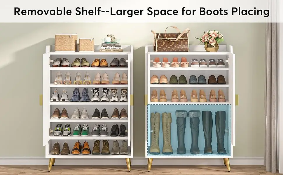 Tribesigns 6-Tier Shoe Cabinet with Doors, Wooden Shoe Storage Cabinet with Adjustable Shelves for Entryway, Hallway, Bedroom