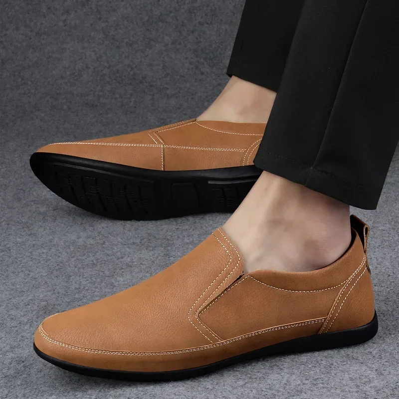 

Men's Cowhide Casual Shoes 2023 Autumn Genuine Leather Flat Shallow Slip on Walking Shoes for Men Outdoor Light Men's Loafers