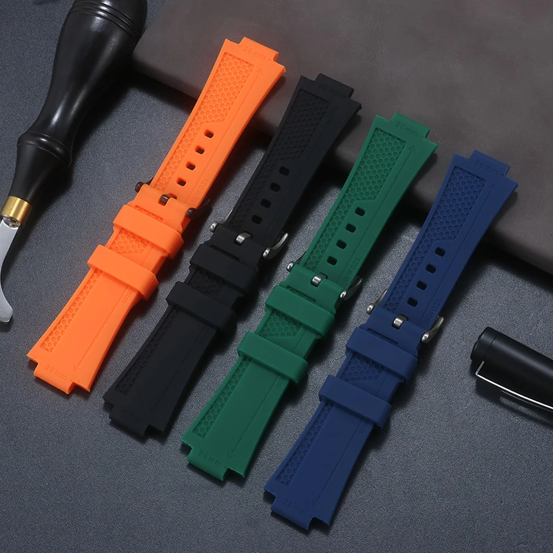 Silicone Pin Buckle Watch Strap - Soft Rubber Watchband in Blue and Orange