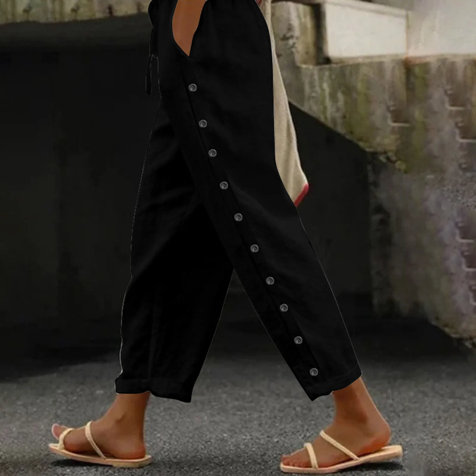 

2024 Summer Elastic Waist Cotton Linen Pants Women Straight Trousers Baggy Pantalones Harajuku Loose Wide Leg Sweatpant