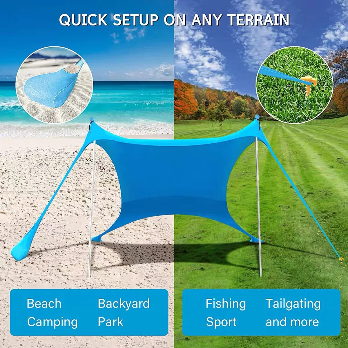 Windproof Beach Awning Outdoor Beach Tent 4 Poles Large Sun Shelter Camping Shades Tent Windproof Folding Folding Umbrella