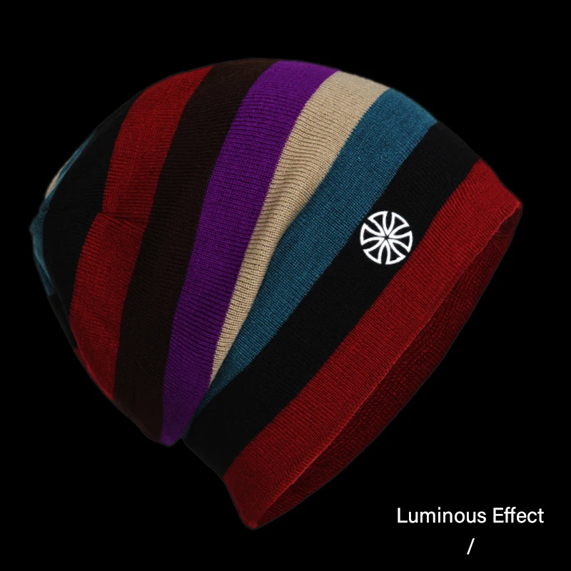 Mosodo Winter Ski Hats Warm Thermal Beanies Color Strips Unisex Caps for Men Women Snowboard Hiking Knit Wool Slouchy Hat