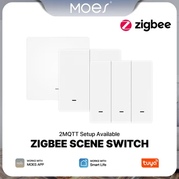 MOES Tuya ZigBee Scene Switch Wireless Push Button Controller Battery Powered Transmitter Smart Life App Automation 1/2/3 Gang