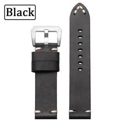 Vintage Crazy Horse Cowhide Leather Watch Band - Sport Replacement Bracelet - 22mm (Black)
