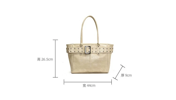 2025 New Women's Leather Biker Belt Tote Bag Large Capacity PU Shoulder Handbag Fashion Commuter Bag