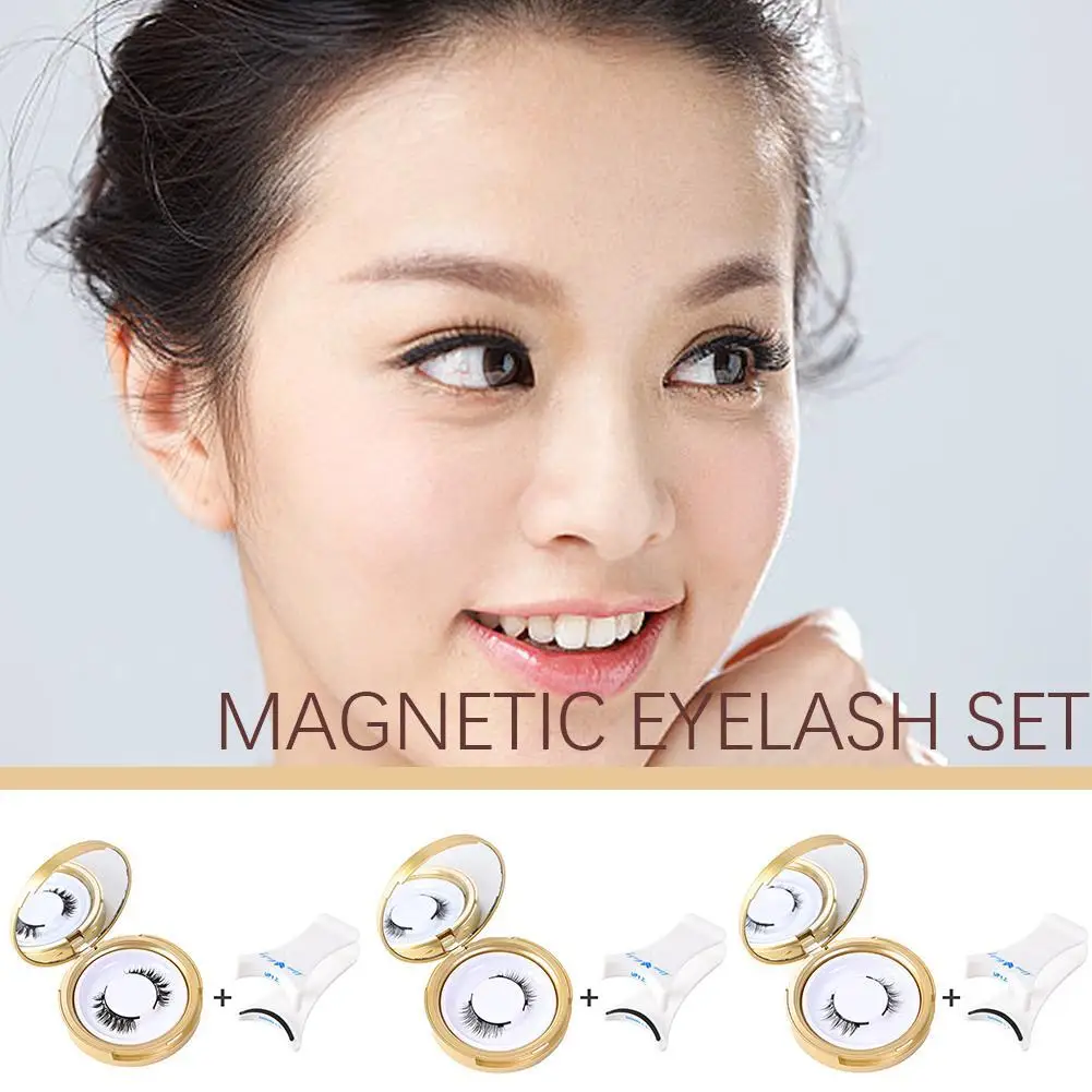 1 Pair 3D Natural With Reusable Magnetic False Eyelashes Portable Cosmetic Tool
