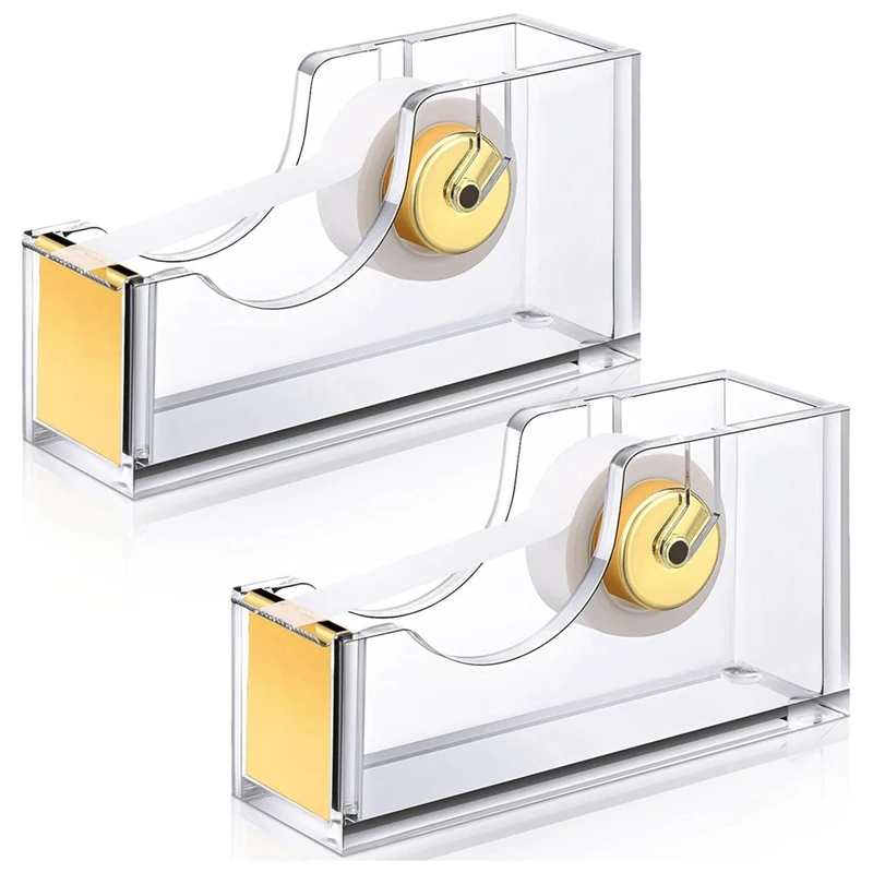 

2 Pieces Acrylic Office Tape Dispenser Transparent Gold Tape Dispenser Tape Holder Packing Tape Dispenser Durable Easy Install
