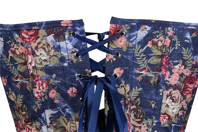 Corset Bustier Top Women Vintage Floral Denim Corset Body Shaper
