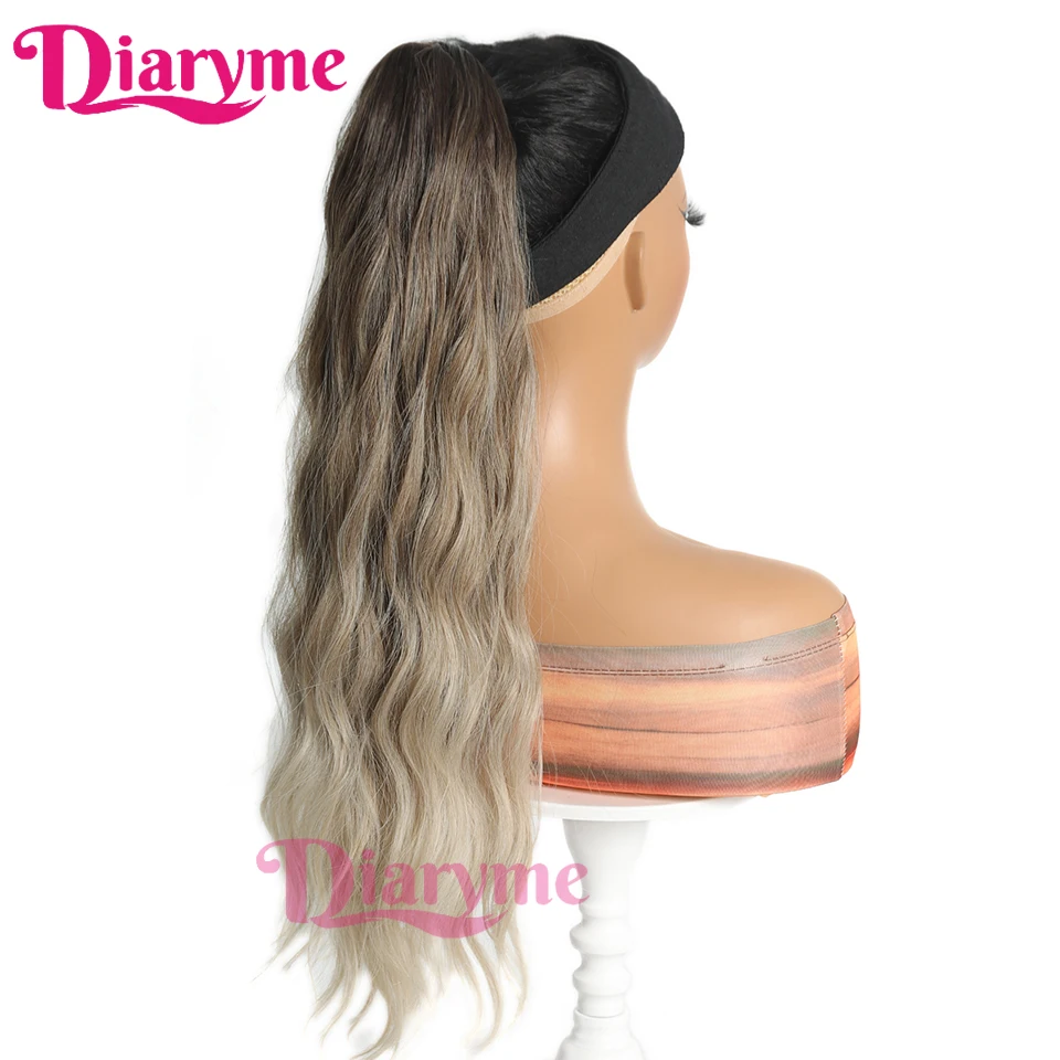 24inches Synthetic Claw Clip Ponytail Hairpiece Long Natural Wave Ponytail Hair Extensions Wig Ombre Brown Blonde Horse tail Fak clip in ponytail hair extension synthetic ponytail synthetic hair accessories clip in ponytail extensions