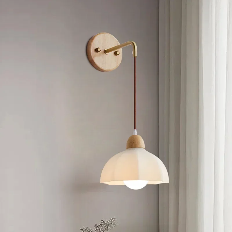 

Nordic Retro Homestay Wooden Wall Lamp Living Room Minimalist Japanese Pastoral Style Corridor Lamp Bedroom Hanging Wire Lamp
