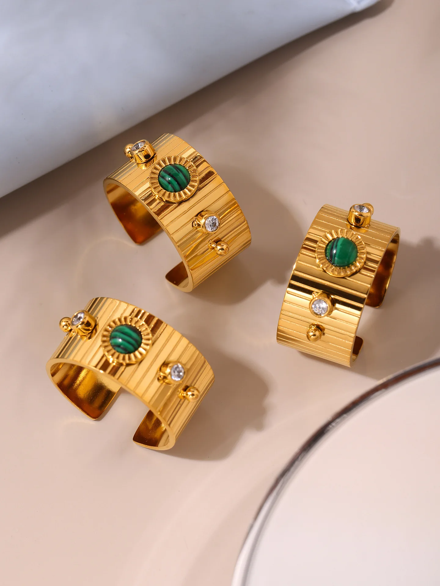 Edelstahl Türkis Ring Damen Luxus Zirkonia Offene Goldfarbe Paar Fingerring Weiblicher Charm Schmuck Wasserdicht – Detail 8