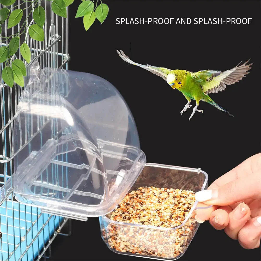 Bird Cage Feeder Transparent Durable Plastic Parrot Feeding Box Large Capacity Food Trough Splash-Proof Pet Container