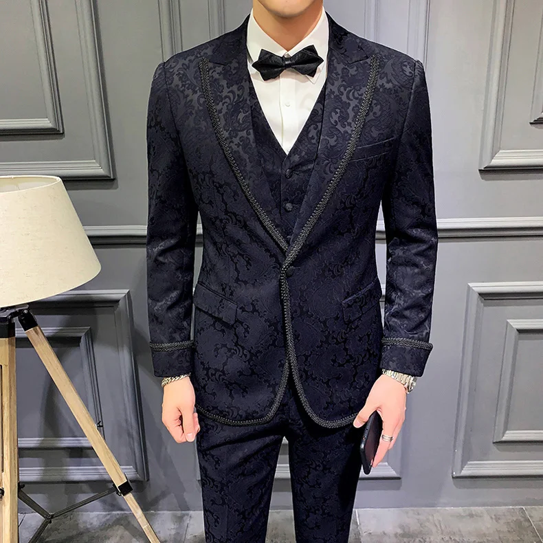 Print Jacquard Suit Men Groom Man Dress Costume Homme Business Ternos Wedding Smoking Mariage Homme Stylish Prom Jacket Club black blazer for men