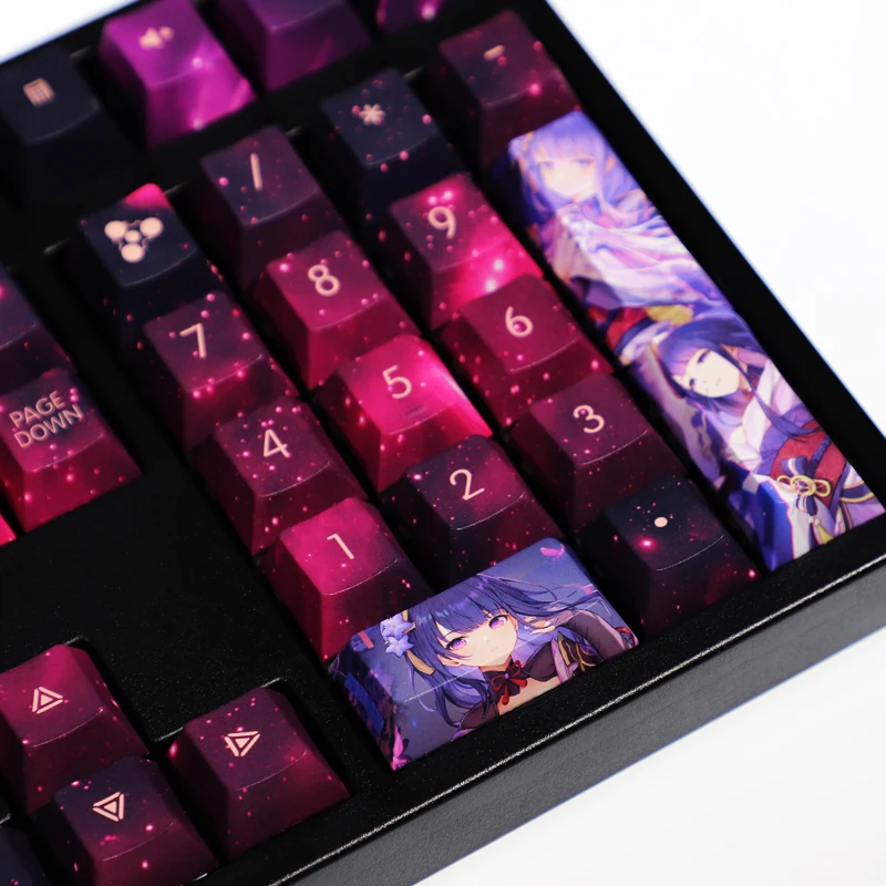 Chaves Conjunto Lados Pbt Tintura Subbed Keycaps Anime dos Desenhos Animados Gaming Key Caps Cherry Perfil Keycap para Genshin Impacto Beelzebul 108 - Imagem 5
