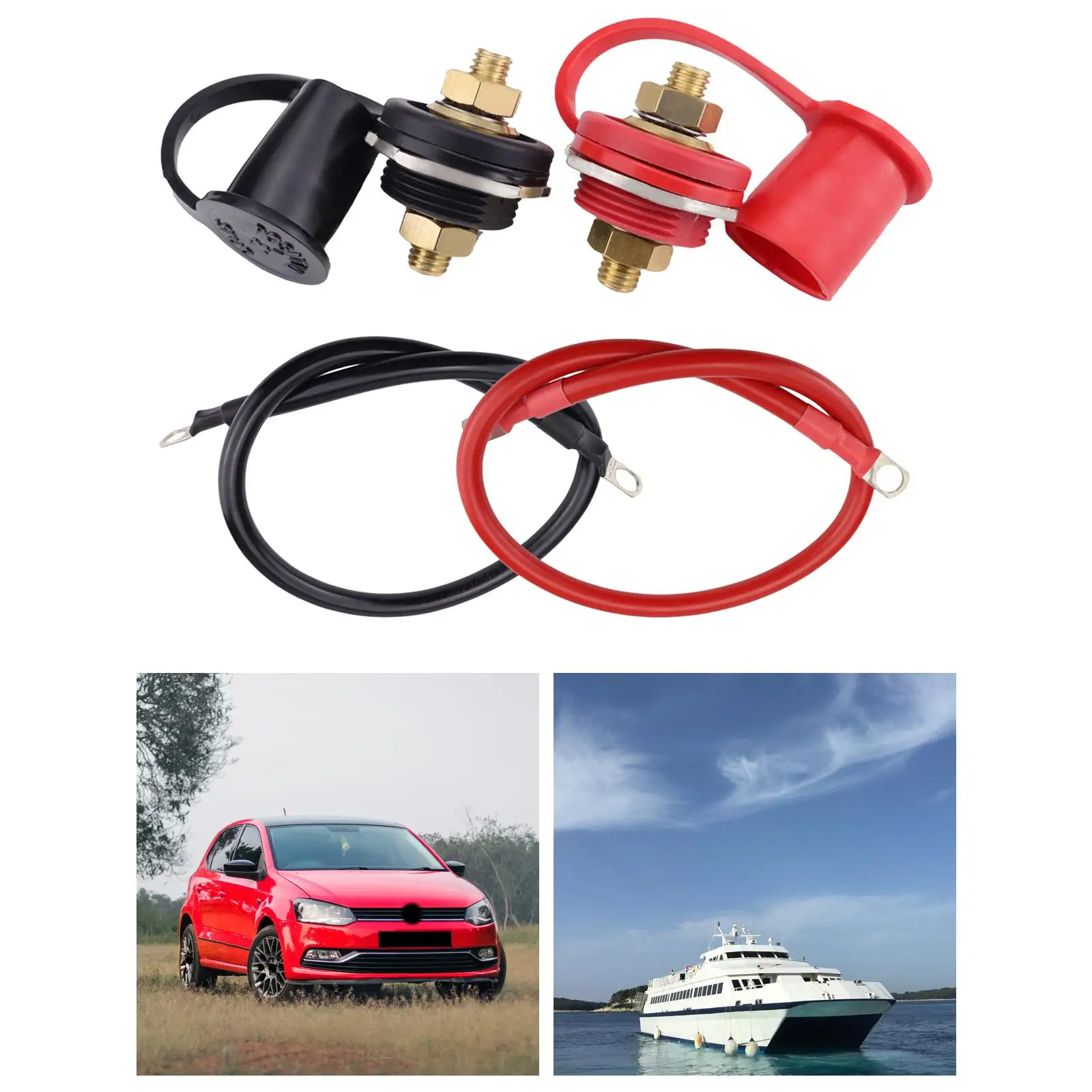 

thru Panel Battery Terminal Connectors with Cables Waterproof 3/8" Stud Junction Stud Post for Ships Rvs Yachts Trucks Auto