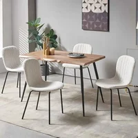 5-Piece Rectangular Dining Table Set with Beige Boucle Upholstered Chairs, Mid-Century Modern Style - Image 4