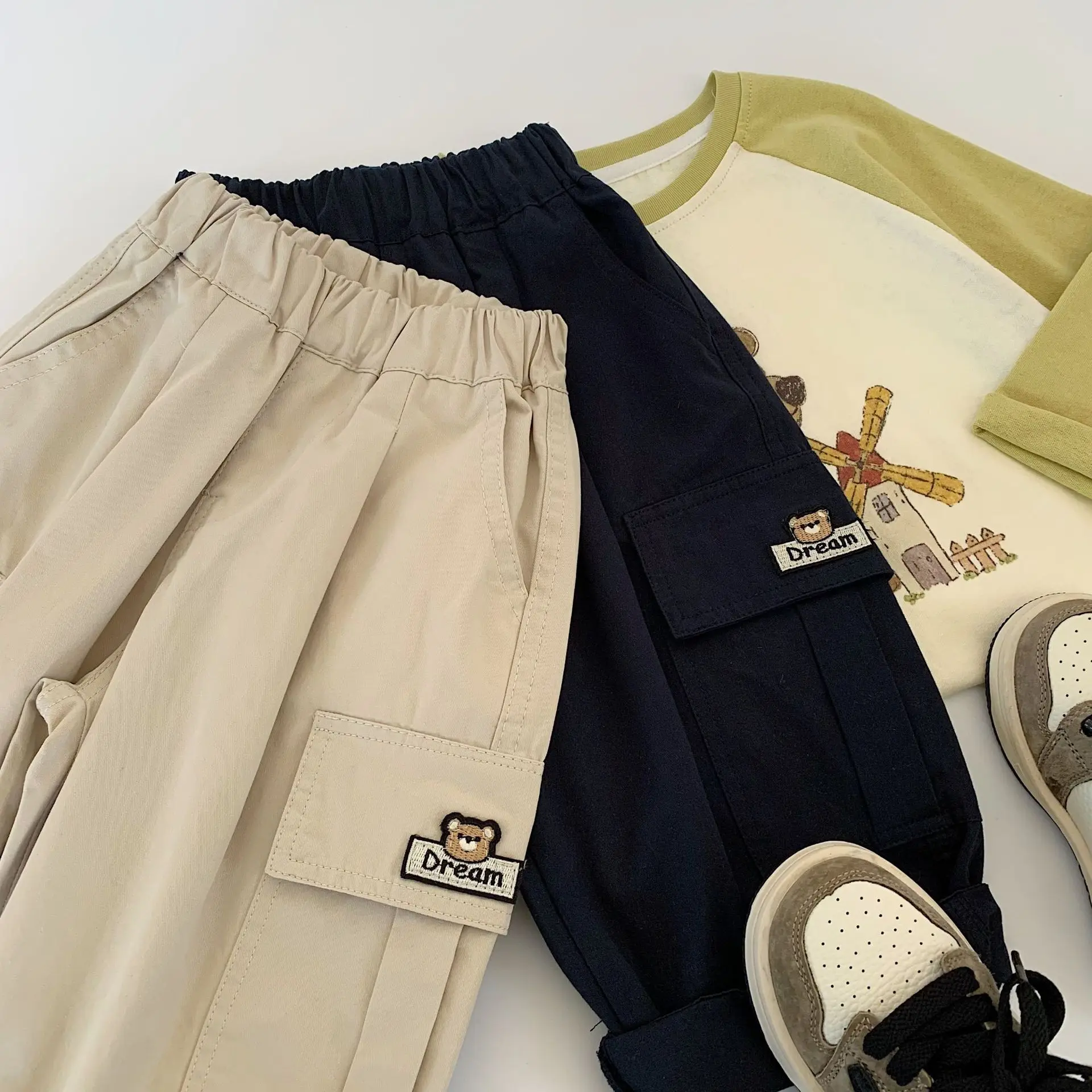 Frühling Herbst Kinder Hosen 2-10Y Jungen Baumwolle Gespleißt Tasche Gerade Cargo Hosen Koreanische Kleinkind Tragen Böden Kinder Kleidung – Detail 4
