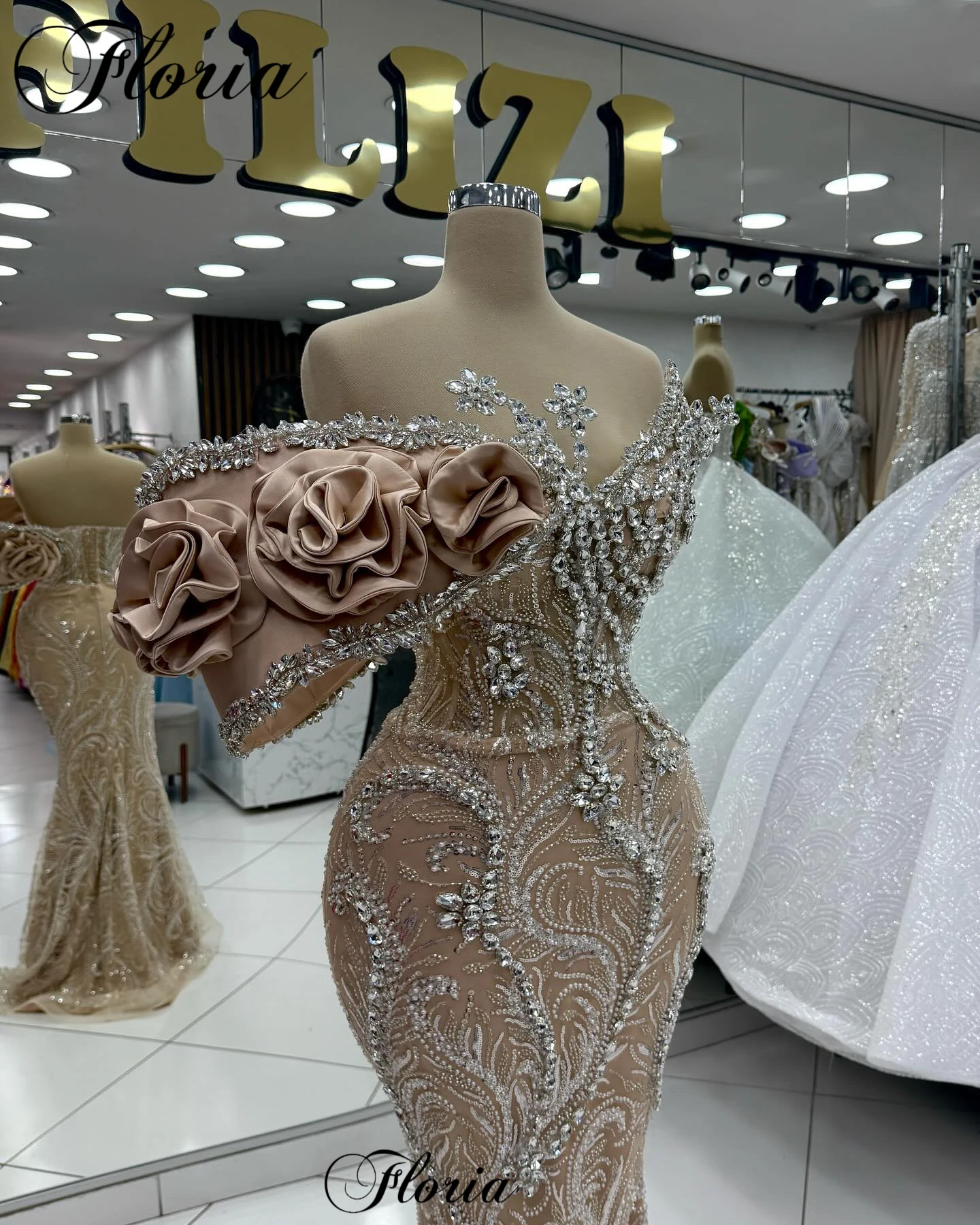 Champagne Mermaid Cocktail Dresses With Crystals Sweetheart Off Shoulder Prom Dresses Party Vestidos Femenino Customized