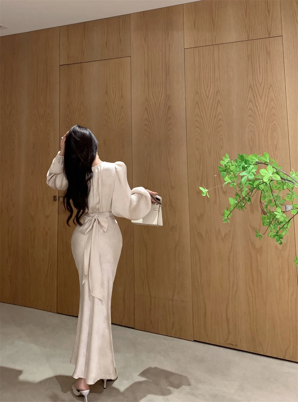 Elegant Bodycon Printed Midi Dresses for Women V-neck Lantern Sleeve Slim Waist Mermaid Evening Party Dress Autumn New Vestidos