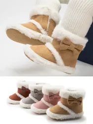 Chaussures unisexes pour bébés, bottines chaudes, antidérapantes, avec nœud en peluche, à fond souple, nouvelle collection automne et hiver 2022 