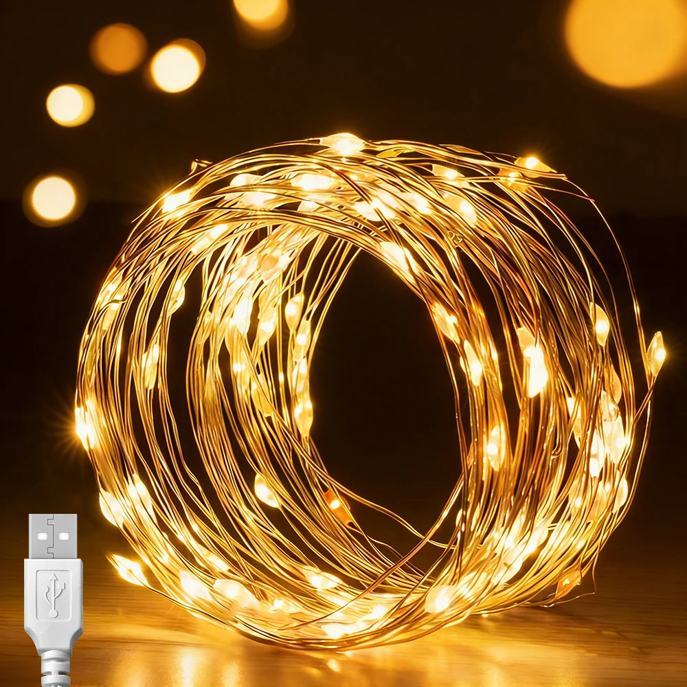 Enchanting 200-LED Copper Twinkle String Lights - USB Powered, Waterproof