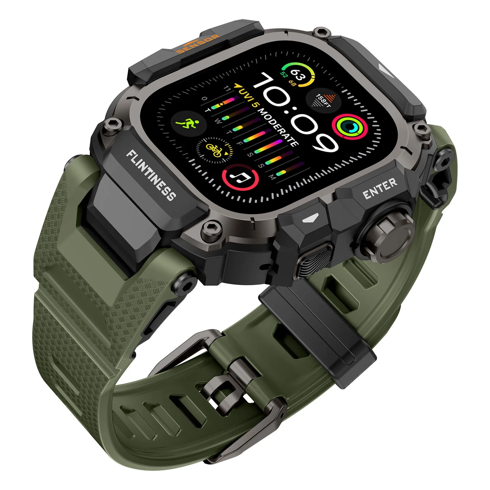 Enhanced Tactical Silicone Band with Metal Protective Case
