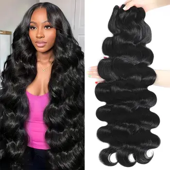 Virgin Brazilian Weave 12A Loose Body Wave 30 32 Inch 1-4 Bundles Remy Human Hair Natural Black Raw Extensions Water-friendly 1