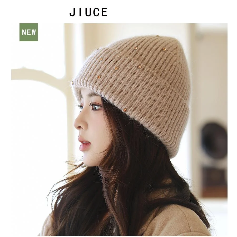 Neue leichte, luxuriöse Wintermütze aus Kaninchenhaar von Xiaoxiangfeng in Diamantfarbe für Kinder, neue sanfte Feen-Strickmütze aus Korea, verdickte, warme Mütze_voghion.com