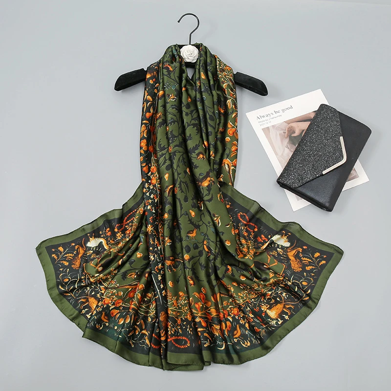 

Design Print Women Scarf Silk Long Pashmina Shawl Lady Wrap Summer Spring Beach Stoles Foulard Female Bandana 2023New