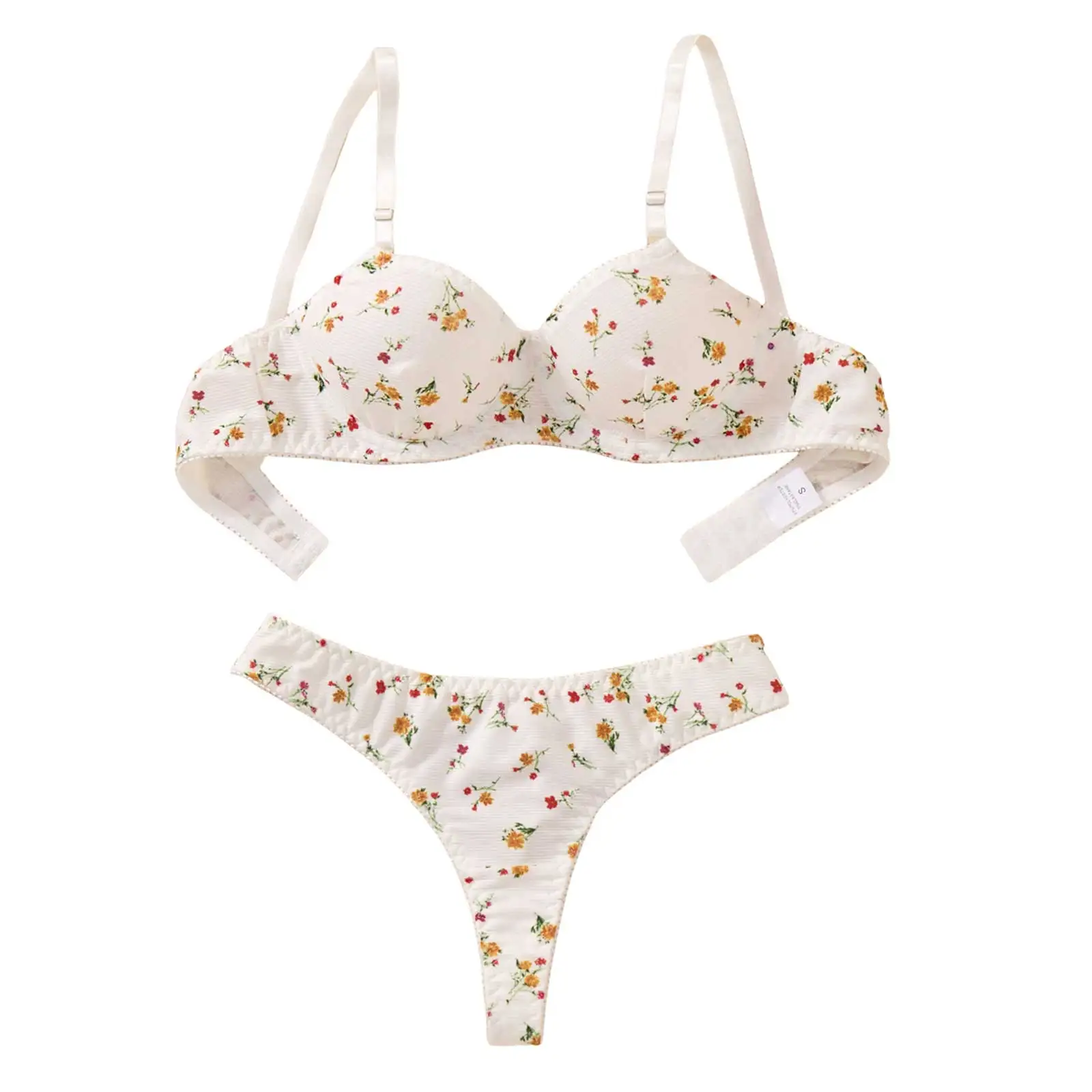 Women Luxury Silk French Underwear Set Women'S 2 Piece Lingerie Set Floral Print Spaghetti Strap Bra And Panty Sets