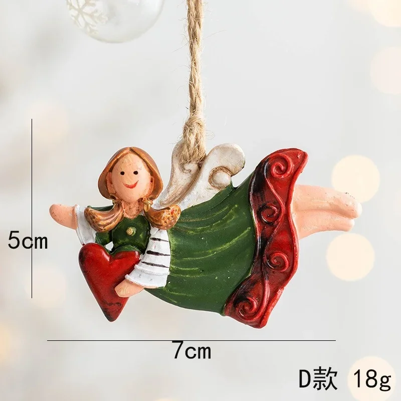 Resin  Xmas Tree Embellishment Welcome Door Hanging Pendants Santa Claus Cartoon Angel Doll Drop Ornaments Christmas Decor images - 6