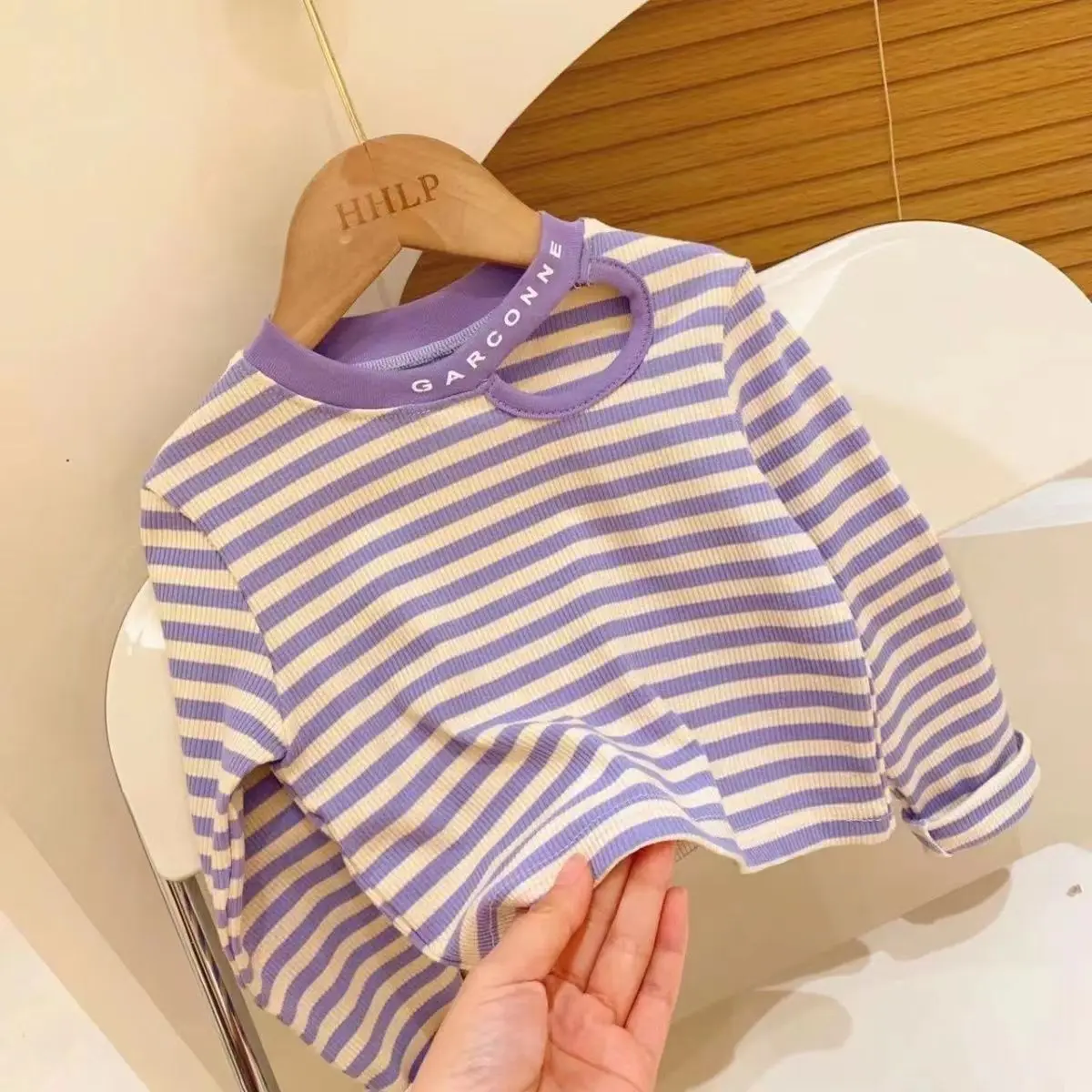 Baby Girls T-shirt 2023 Spring and Autumn New Letter Hollow Round Neck Stripe Long Sleeve Bottom Shirt Children's Outwear Top - Image 6
