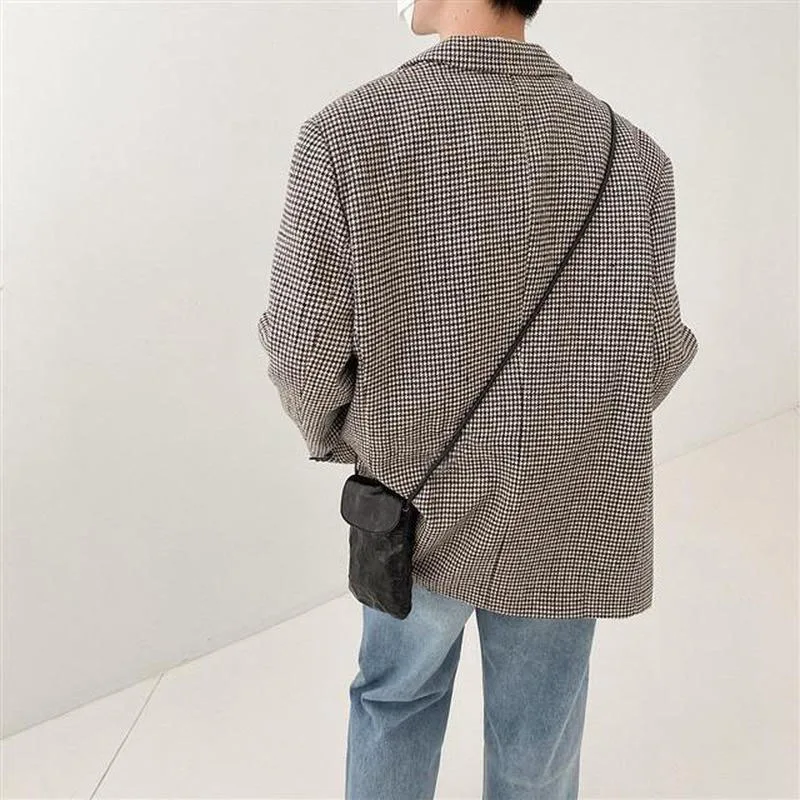 Blazers Men Loose Handsome Outwear Korean Style Trendy Autumn Plaid Notched Harajuku Clothing All-match Streetwear