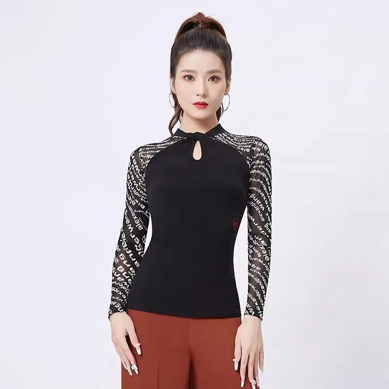 

New Fashion Ballroom Latin Dance Tops National Standard Long Sleeves Modern Dancewear Blouse Women's Waltz Practice Clothes