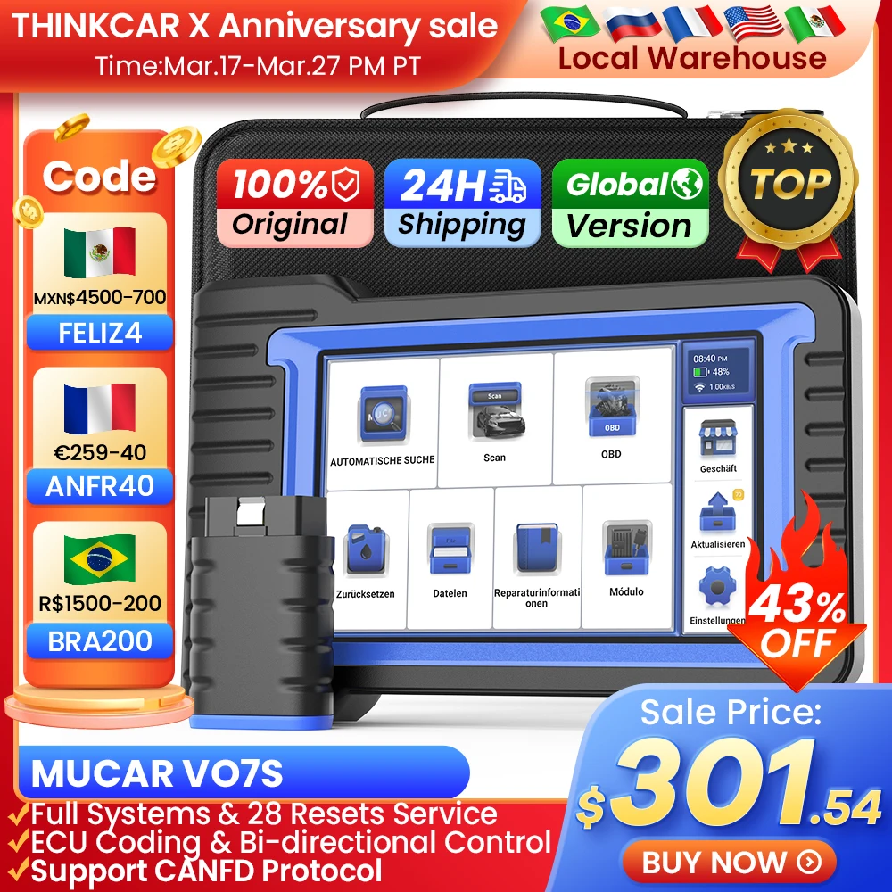 

MUCAR VO7 S THINKCAR Professional Car Diagnostic Tools Automotive Obd2 Scanner Auto Diagnosis Full System ECU Coding 28 Resets