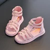 Summer Sandals for Girls 2023 New Versatile Solid Color Korean Style PU Soft Non-slip Flat Casual Weave Roman Shoes for Princess 2