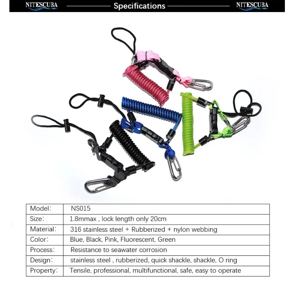 Nitescuba-submersível à Prova de Perda Coil Spring Corda de Bobina com Fivela de Liberação Rápida Mergulho Seguro Emergência Ferramenta - Image 6