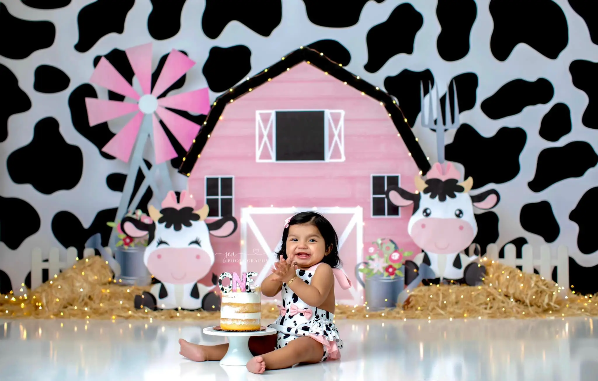 Fondali Pink Dairy Farm Kids Girl Birthday Cake Smash Photography puntelli bambino adulto Photocall sfondi di campagna