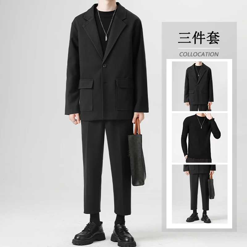 

Новинка Осень-зима 2023, мужской твидовый (костюм + джемпер + брюки), набор из трех предметов, зрелый ветер