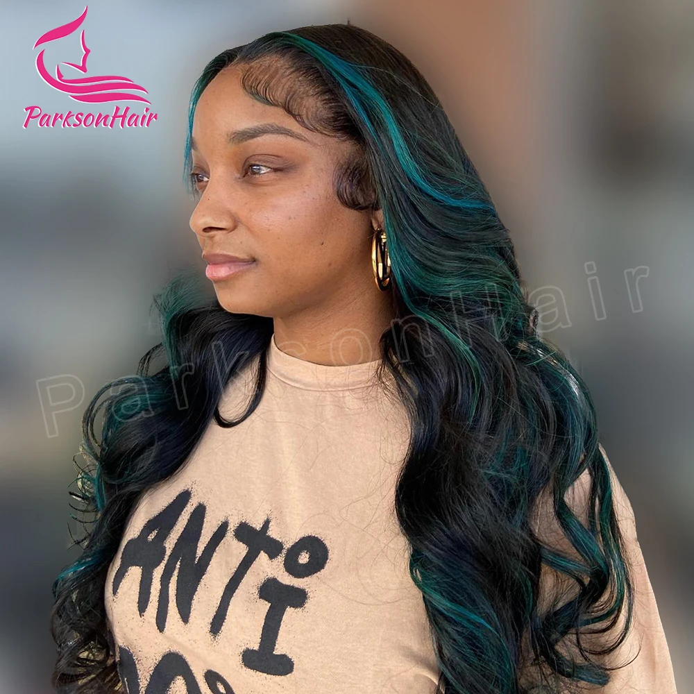 Highlight With Blue Full Lace Wig Human HairBody Wave HD Lace Frontal Wig Body Wave Front Human Hair Wigs for Women